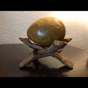 Petrified wood egg and stand